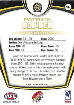 2007 Select AFL Supreme #137 Patrick Bowden Back